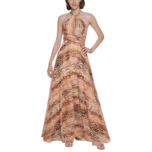 CALVIN KLEIN Womens Dress S / Multi-Color CALVIN KLEIN - Chiffon Halter Maxi Dress