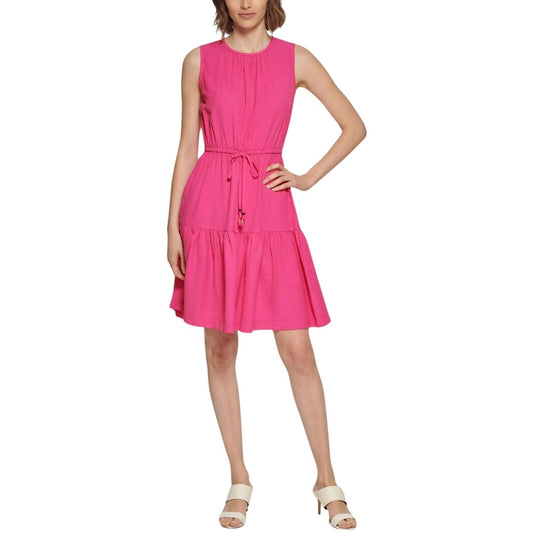 CALVIN KLEIN Womens Dress L / Pink CALVIN KLEIN - Crinkled Tiered Fit & Flare Dress