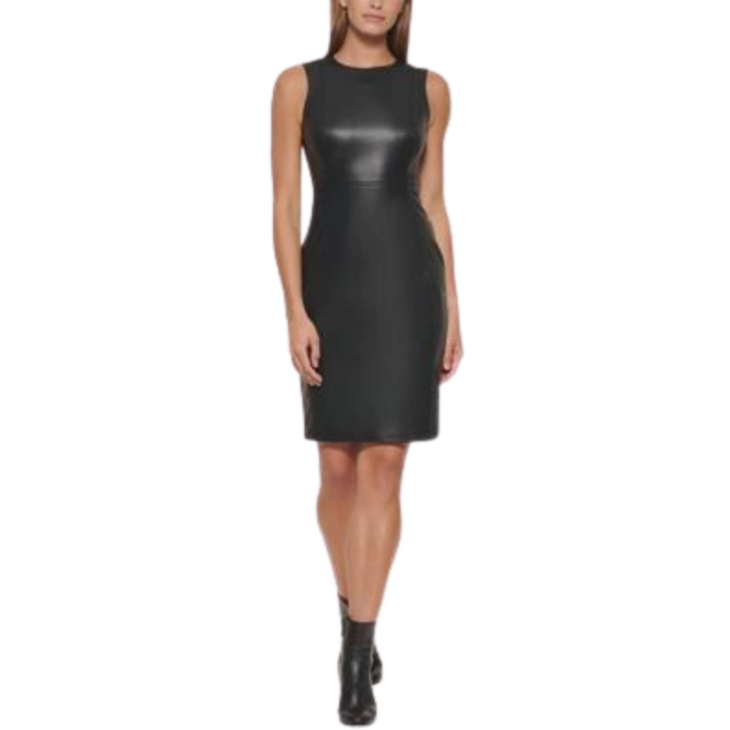 CALVIN KLEIN Womens Dress XL / Black CALVIN KLEIN -  Faux Leather Knee Sheath Dress