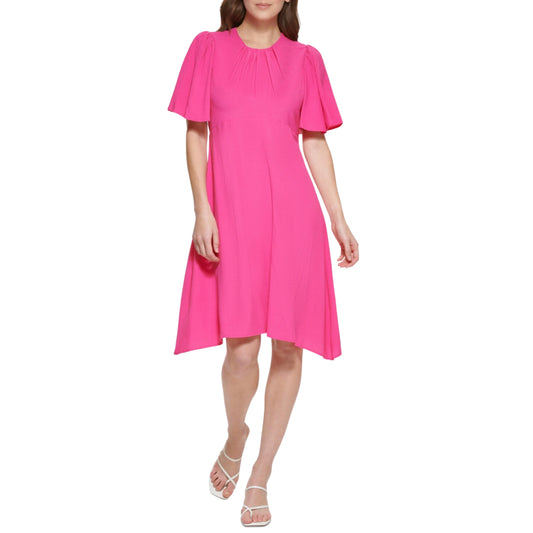CALVIN KLEIN Womens Dress M / Pink CALVIN KLEIN - Flutter-Sleeve a-Line Dress