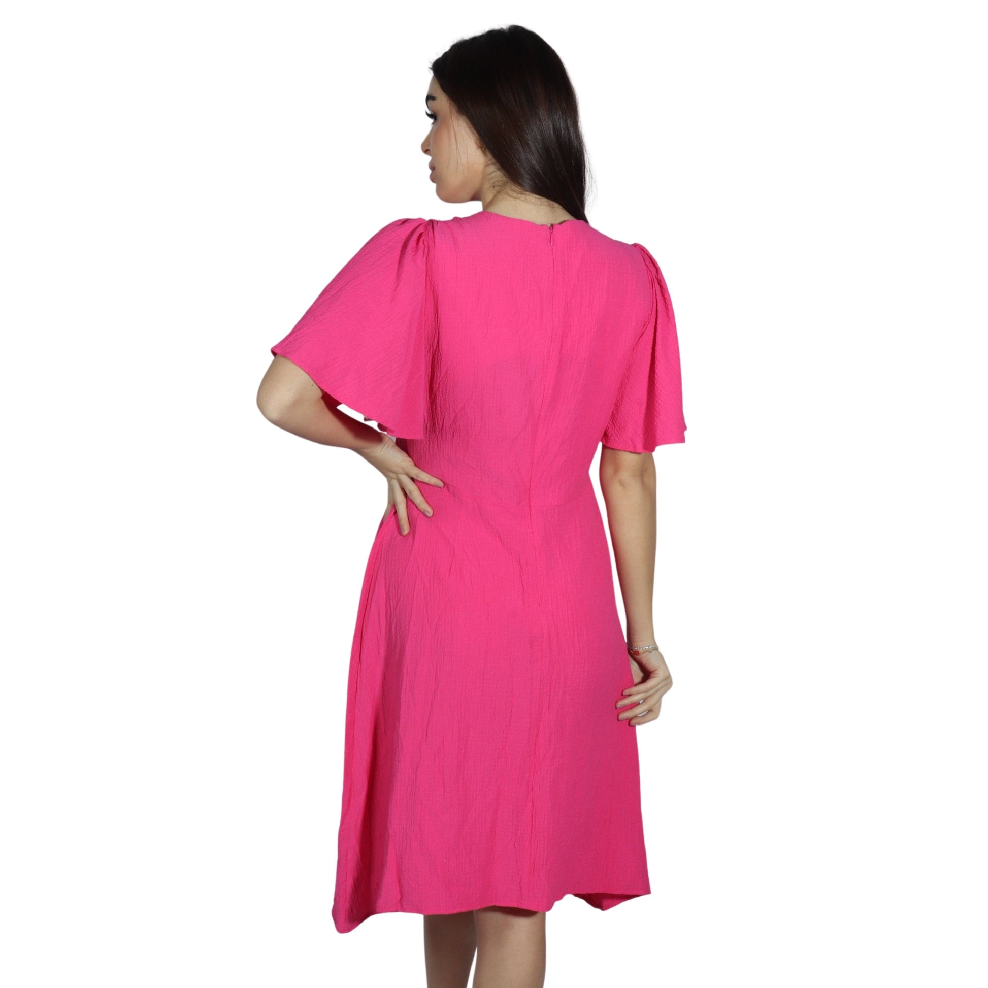 CALVIN KLEIN Womens Dress M / Pink CALVIN KLEIN - Flutter-Sleeve A-Line Dress