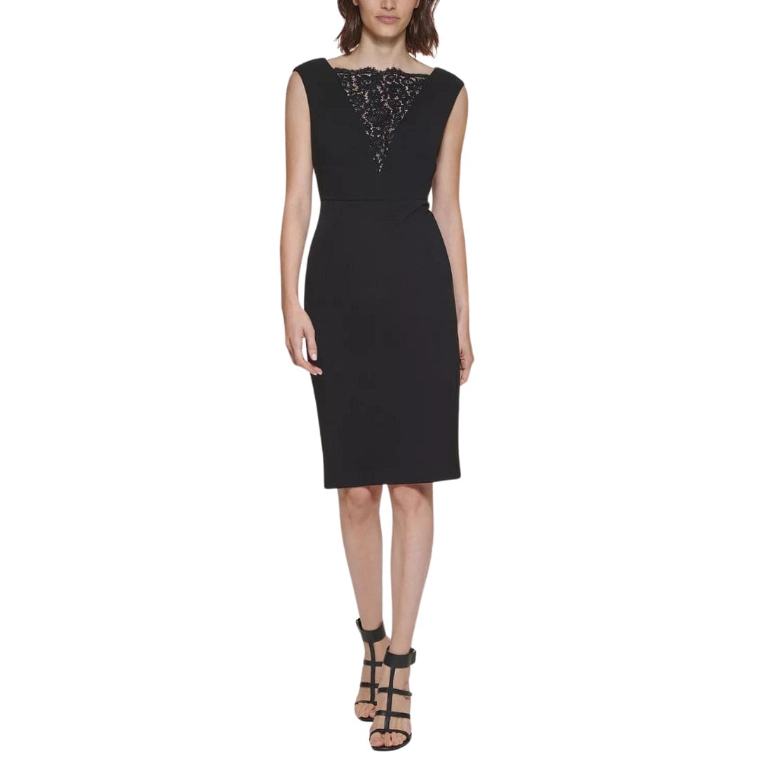 CALVIN KLEIN Womens Dress XS / Black CALVIN KLEIN - Petite Lace-Inset Sheath Dress