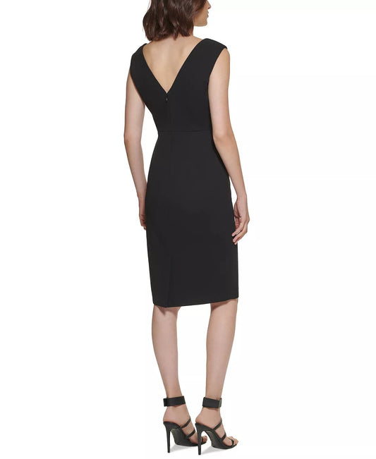 CALVIN KLEIN Womens Dress XS / Black CALVIN KLEIN - Petite Lace-Inset Sheath Dress