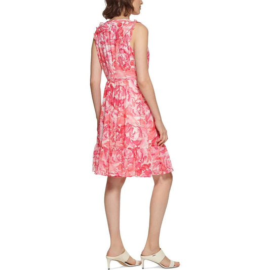 CALVIN KLEIN Womens Dress Petite L / Multi-Color CALVIN KLEIN - Petite Printed Flounce Dress