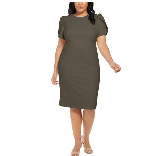 CALVIN KLEIN Womens Dress XXL / Green CALVIN KLEIN - Plus Size Tulip-Sleeve Sheath Dress