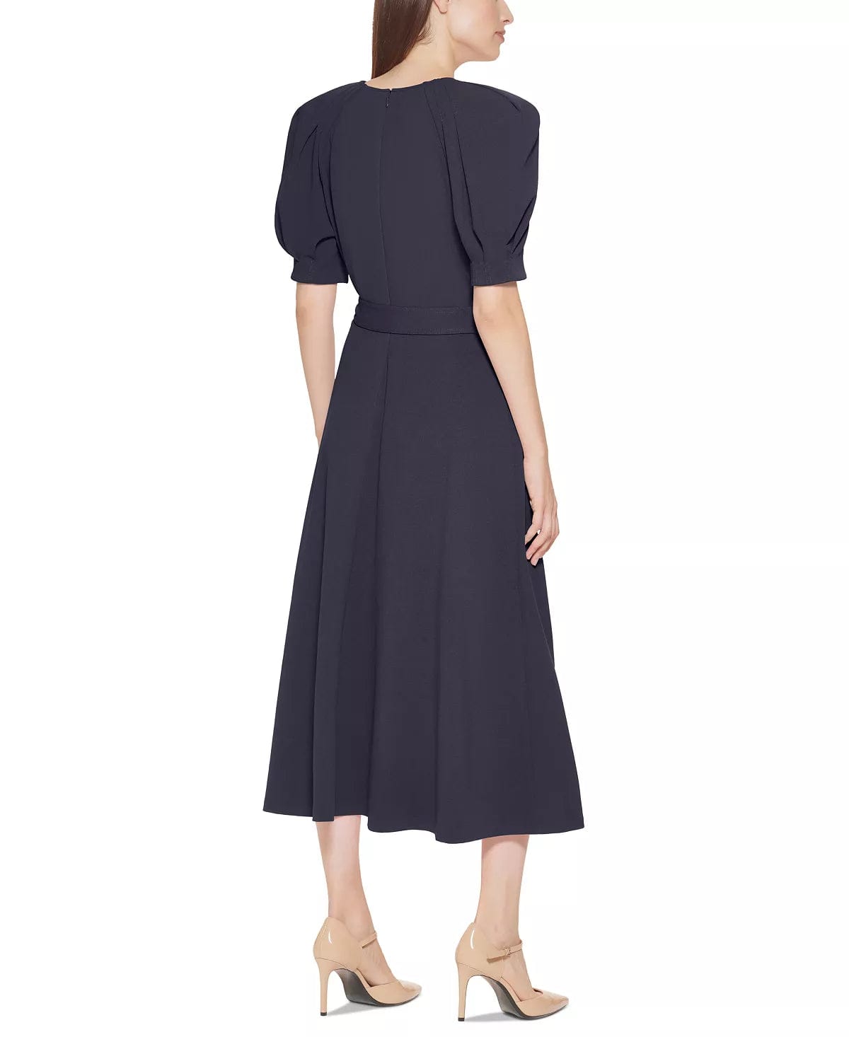 CALVIN KLEIN Puff Sleeve Belted Midi Dress Beyond Marketplace