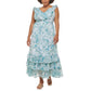 CALVIN KLEIN Womens Dress XXL / Blue CALVIN KLEIN - Ruffled Sheer Tiered Lined Printed Maxi Dress