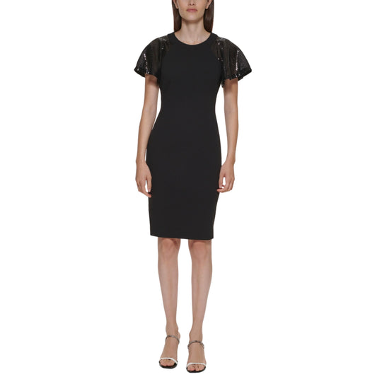 CALVIN KLEIN Womens Dress M / Black CALVIN KLEIN - Sequined Knee Sheath Dress
