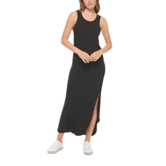 CALVIN KLEIN Womens Dress M / Black CALVIN KLEIN - Side-Slit Ribbed Maxi Dress