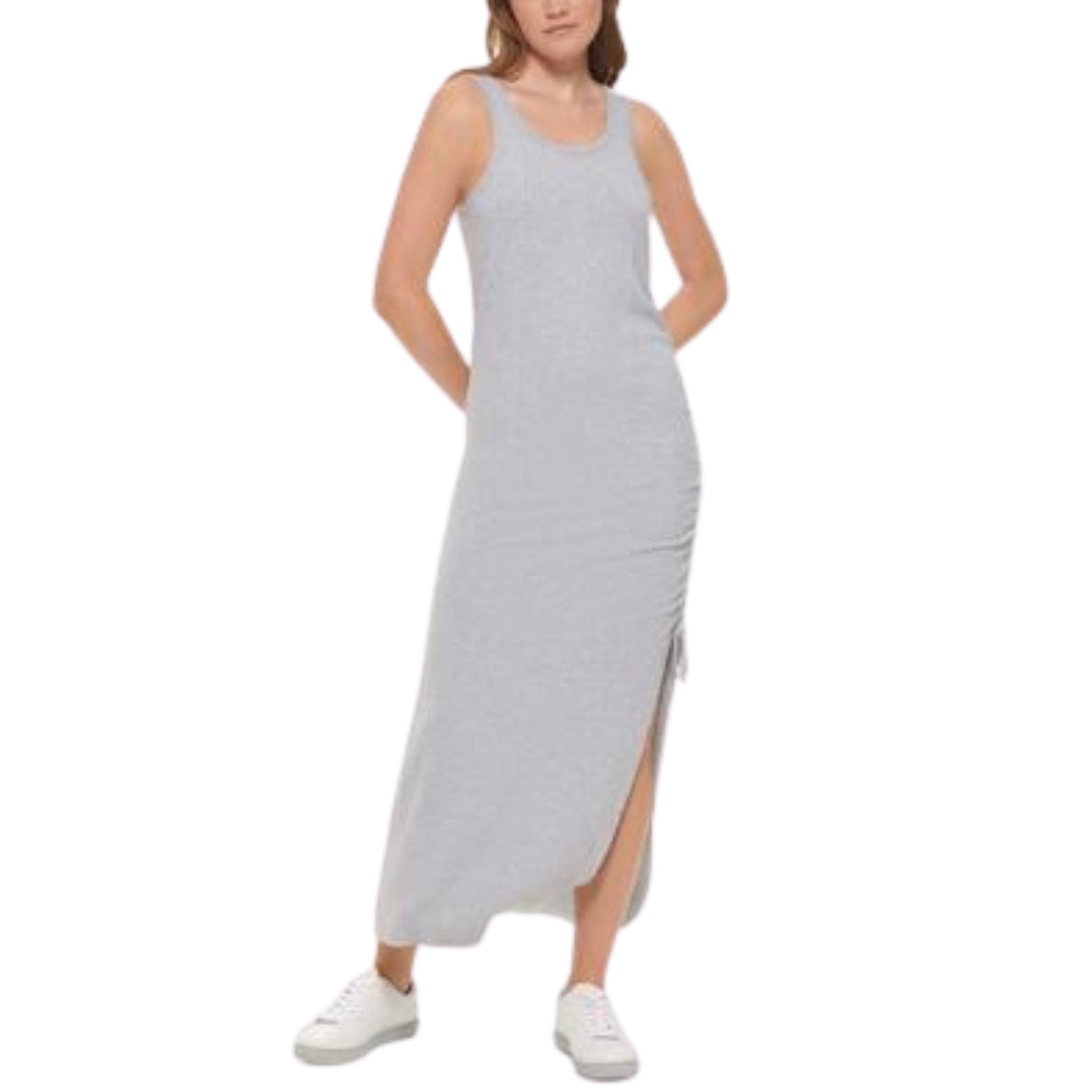 CALVIN KLEIN Womens Dress S / Grey CALVIN KLEIN - Side-Slit Ribbed Maxi Dress