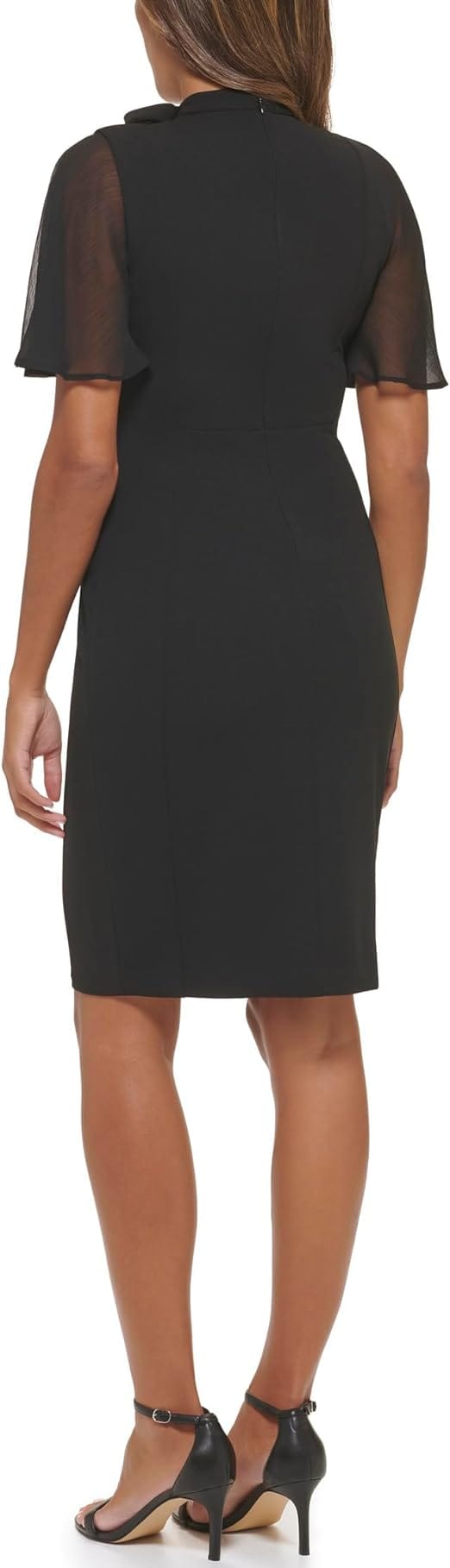 CALVIN KLEIN Womens Dress M / Black CALVIN KLEIN - Tie-Neck Flutter-Sleeve Dress
