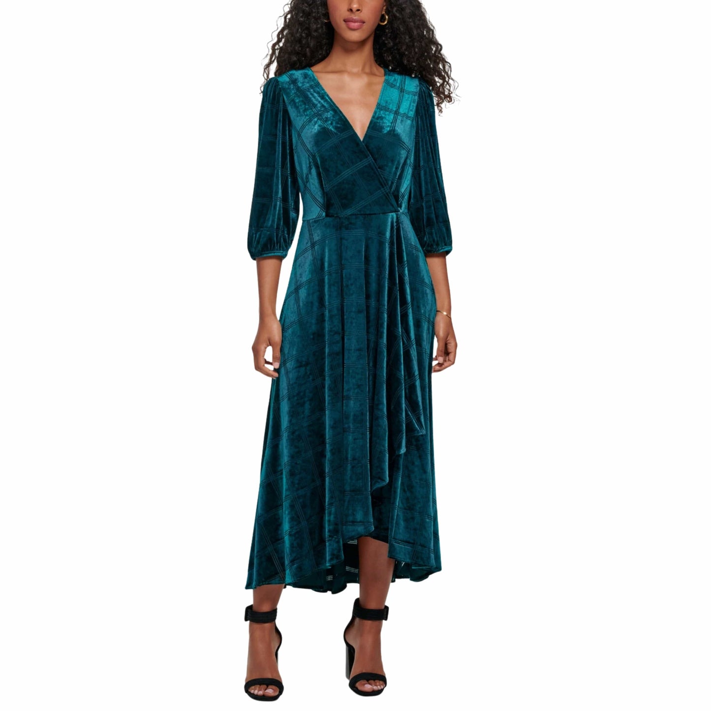 CALVIN KLEIN Womens Dress L / Green CALVIN KLEIN - Velvet Faux Wrap Evening Dress