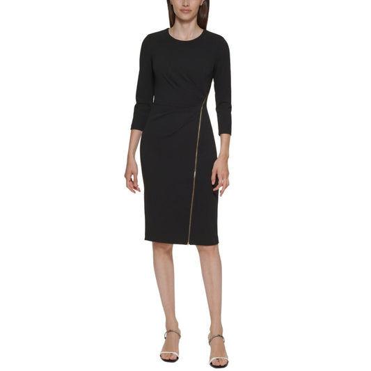 CALVIN KLEIN Womens Dress Petite M / Black CALVIN KLEIN - Zipper Detail Mini Sheath Dress
