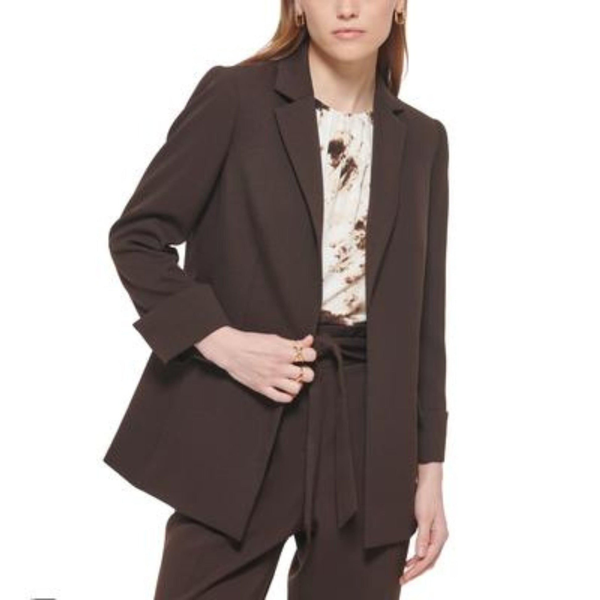 CALVIN KLEIN Womens Jackets L / Brown CALVIN KLEIN -  Collared Open-Front Jacket