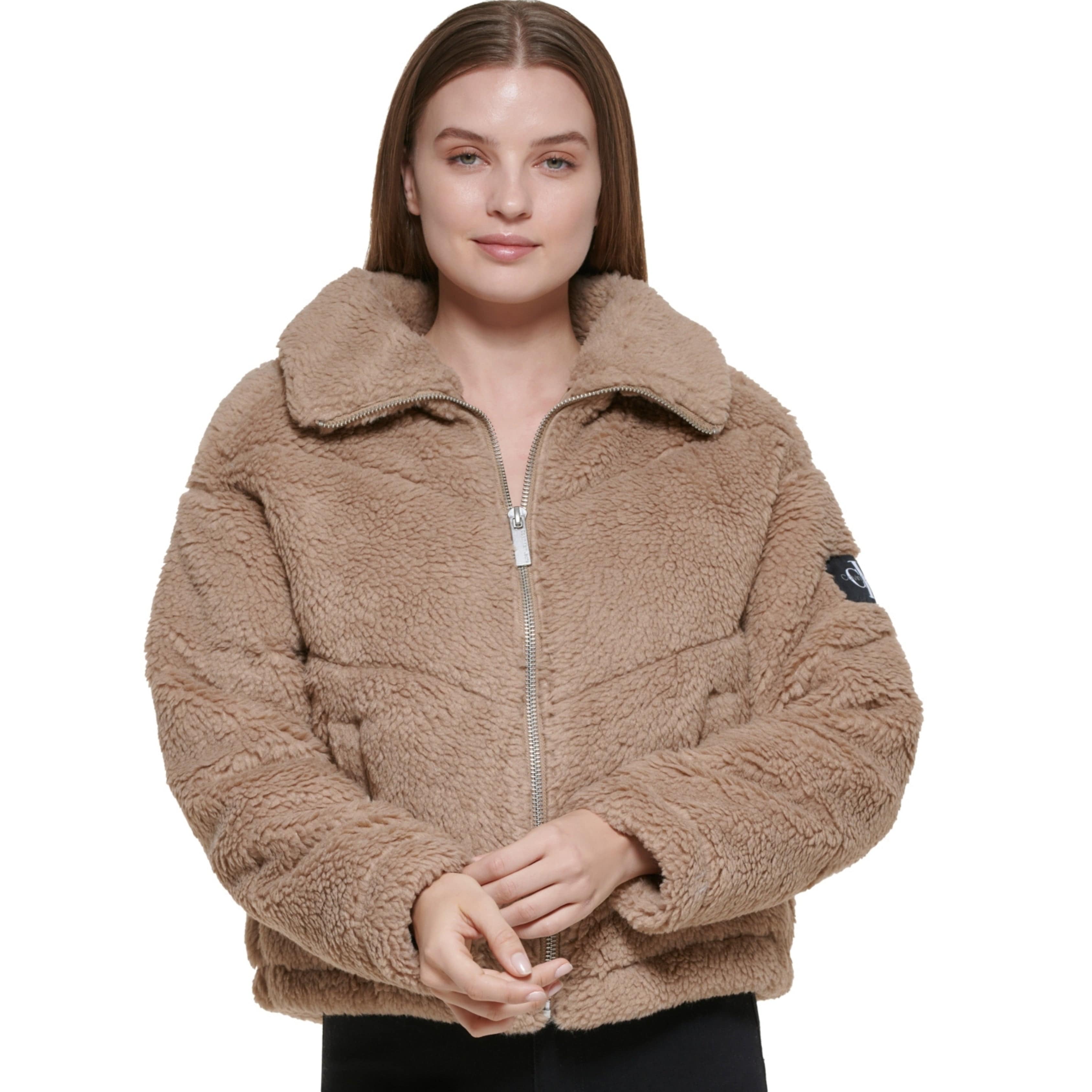 Calvin klein quilted sales faux fur hooded coat