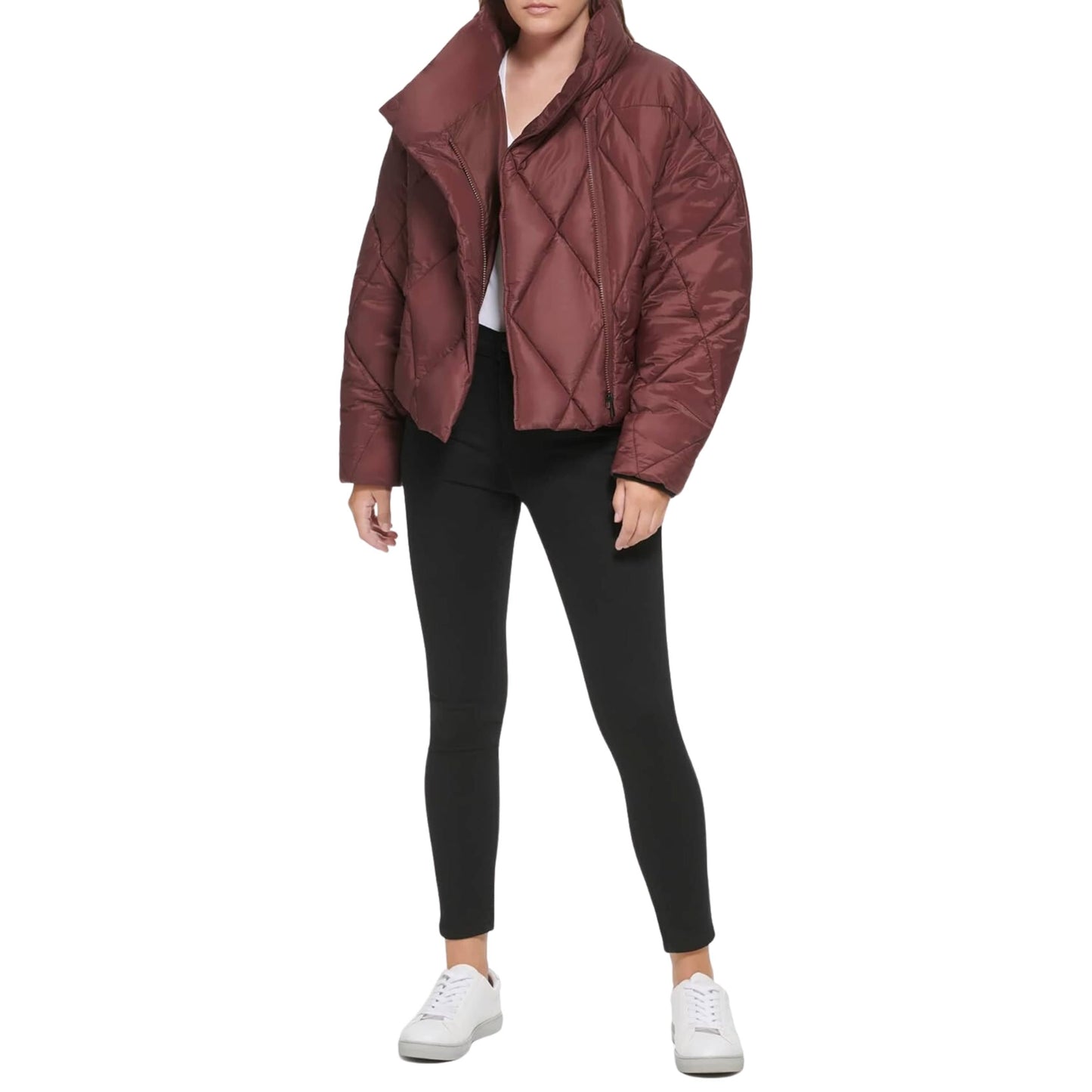 CALVIN KLEIN Womens Jackets L / Burgundy CALVIN KLEIN - Zip-Front Puff Jacket