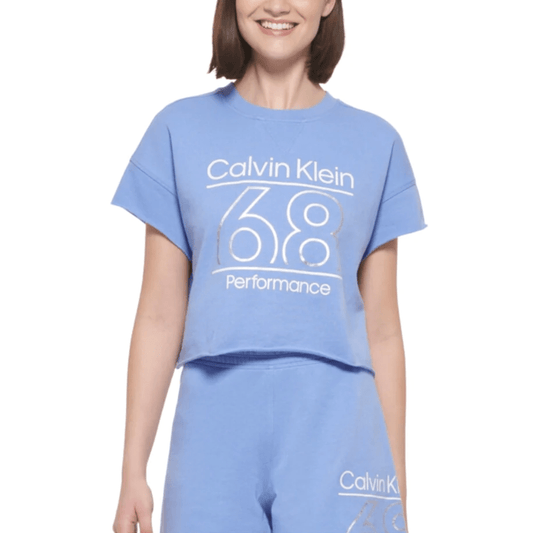 CALVIN KLEIN Womens sports XL / Blue CALVIN KLEIN - Performance Cropped Logo T-Shirt - Hyacinth