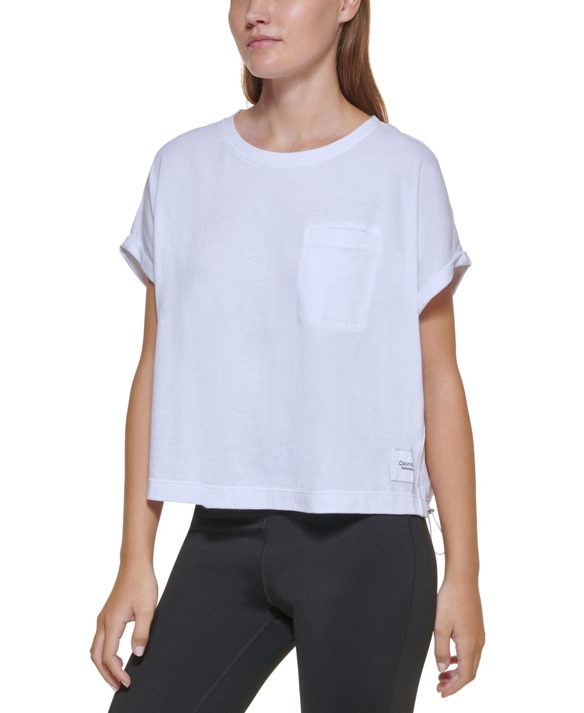 CALVIN KLEIN Womens Tops L / White CALVIN KLEIN -  Bungee Hem Pocket Cotton T-Shirt