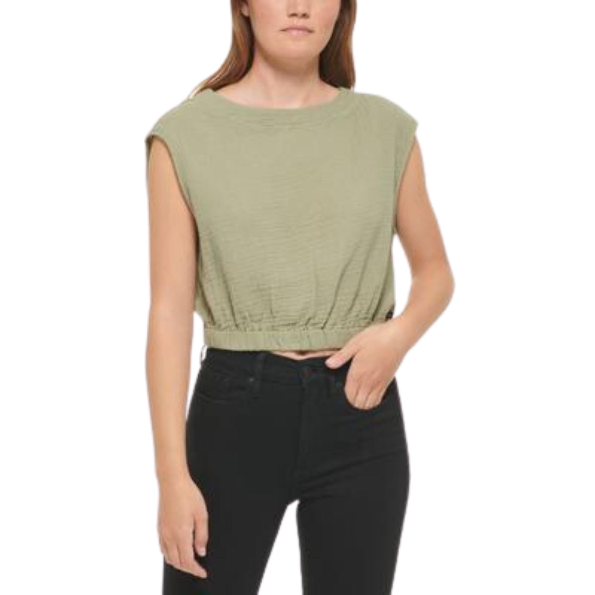 CALVIN KLEIN Womens Tops CALVIN KLEIN - Cotton Crepe Gauze Cropped Tank Top