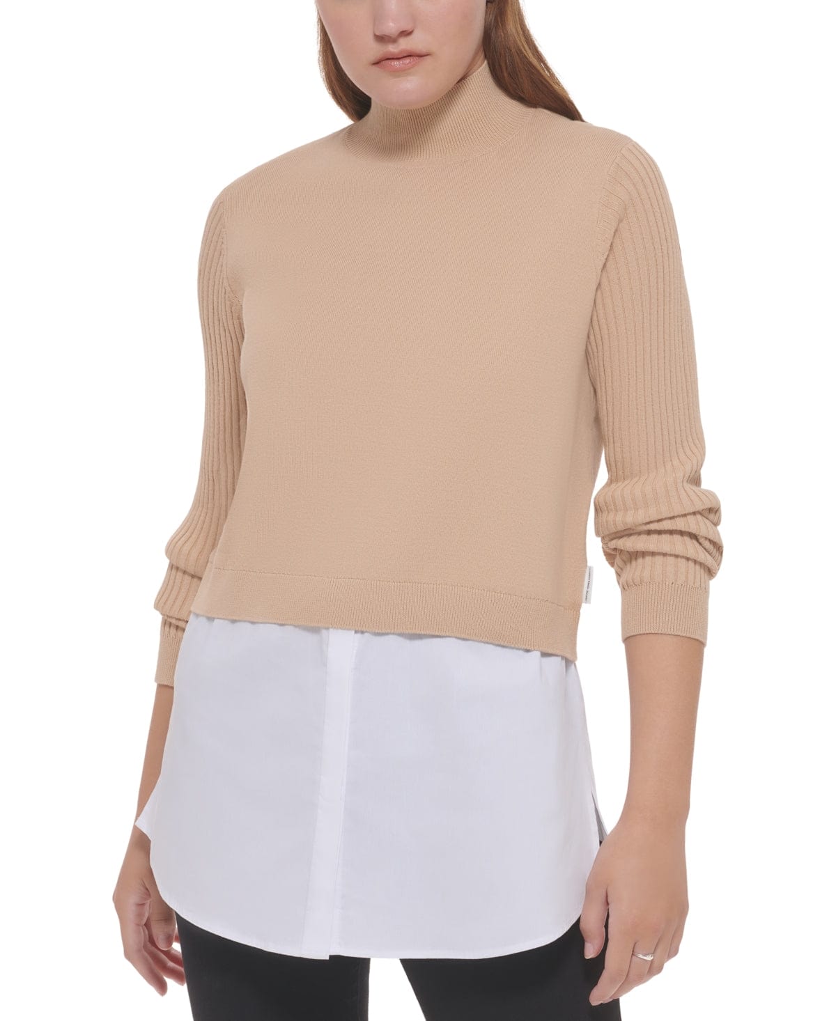 CALVIN KLEIN Womens Tops XL / Beige CALVIN KLEIN - Mixed Media Long-Sleeve Sweater