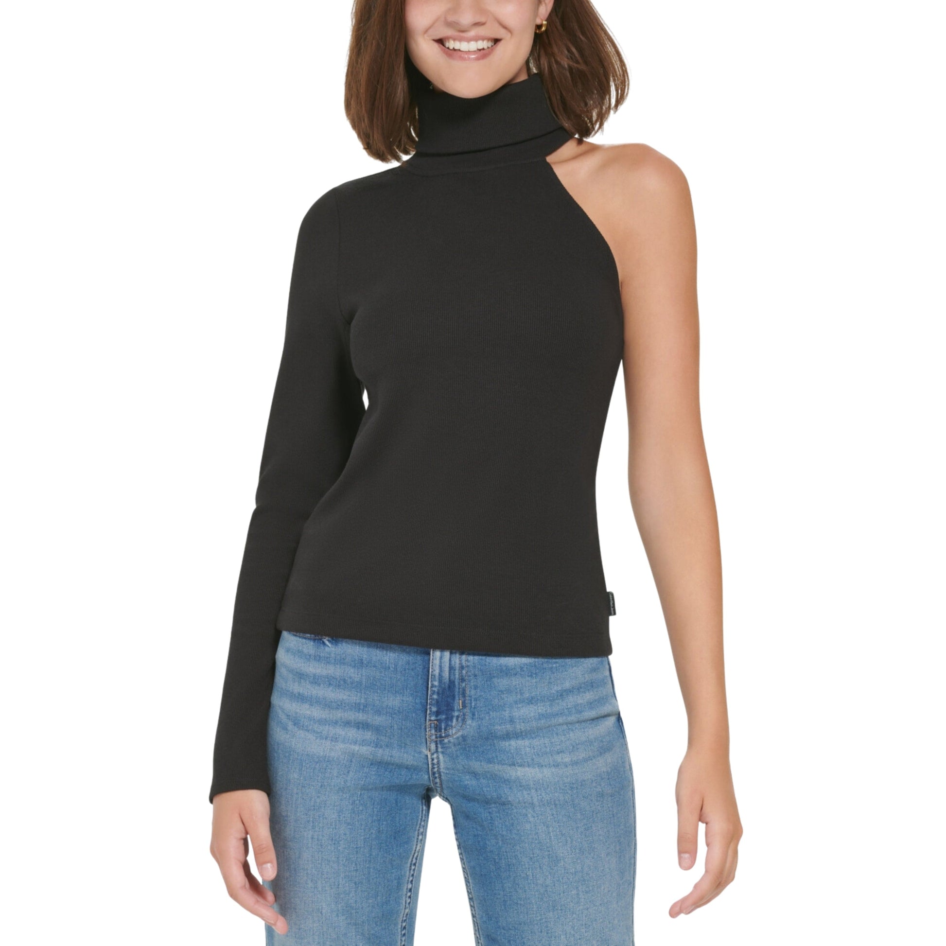 CALVIN KLEIN Womens Tops XL / Black CALVIN KLEIN - One-Shoulder Turtleneck Top