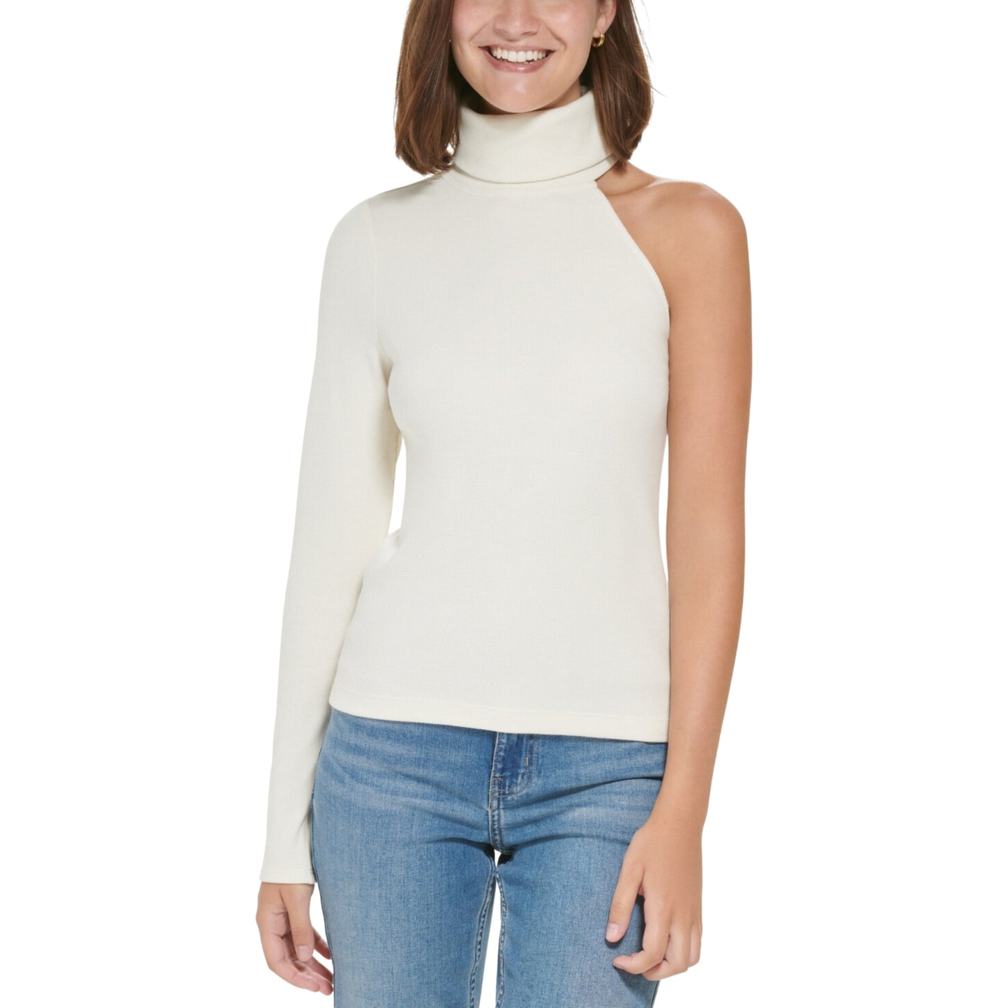 CALVIN KLEIN Womens Tops XL / Off white CALVIN KLEIN - One-Shoulder Turtleneck Top