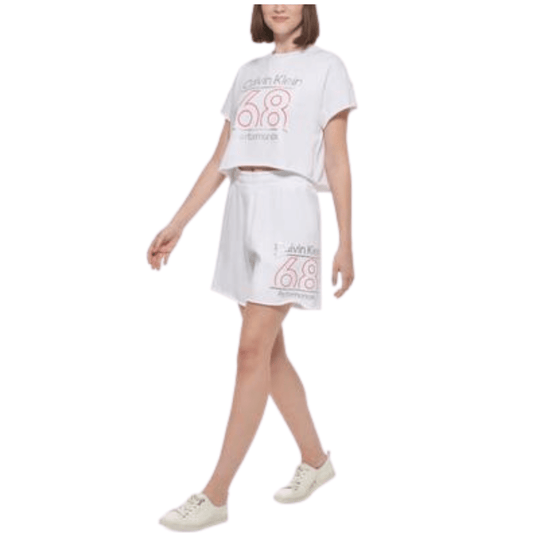 CALVIN KLEIN Womens Tops XL / White CALVIN KLEIN - Performance Cropped Logo T-Shirt - Hyacinth