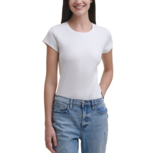 CALVIN KLEIN Womens Tops L / White CALVIN KLEIN -  Short-Sleeve Logo-Patch Bodysuit