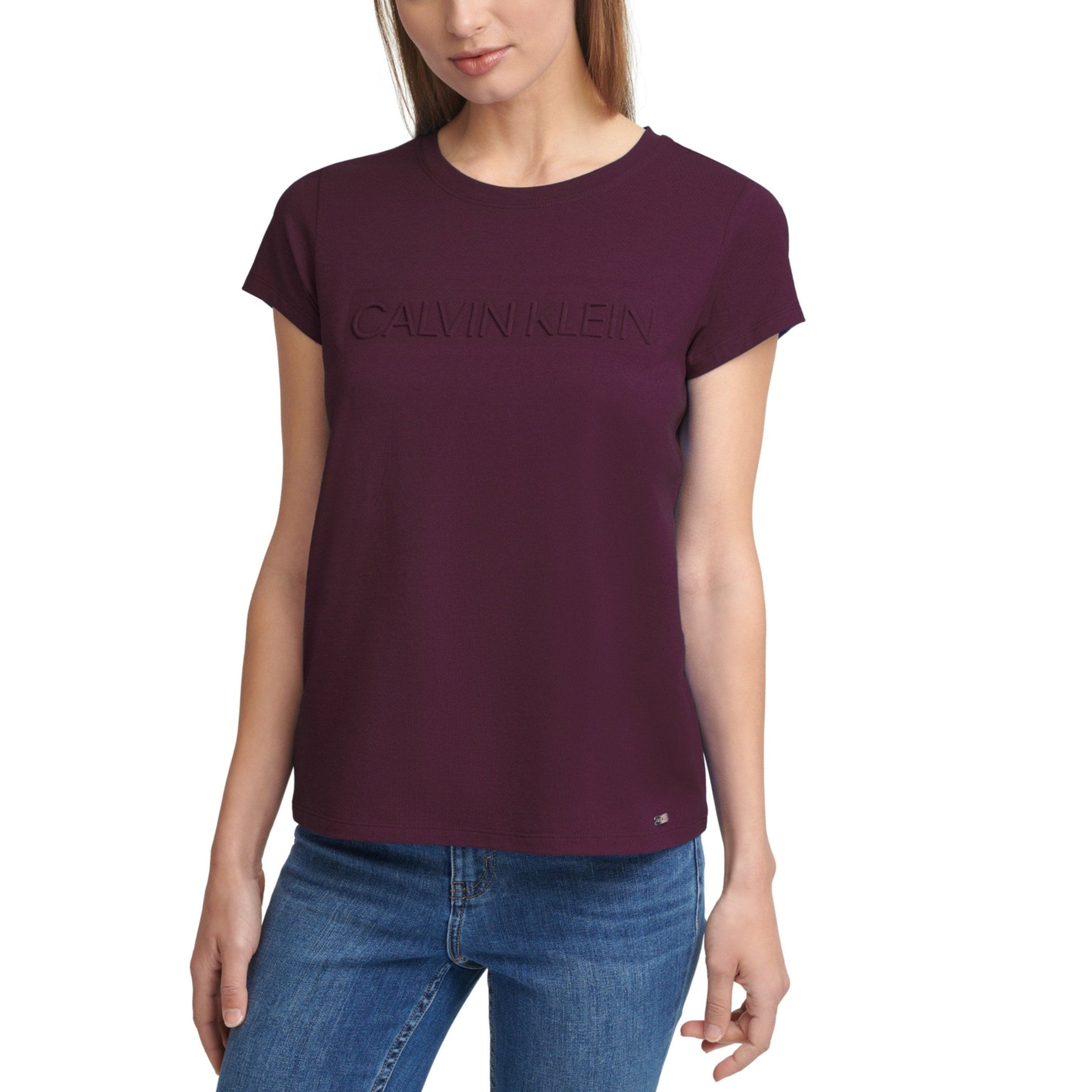 CALVIN KLEIN Womens Tops S / Burgundy CALVIN KLEIN - Short Sleeve Logo T-Shirt