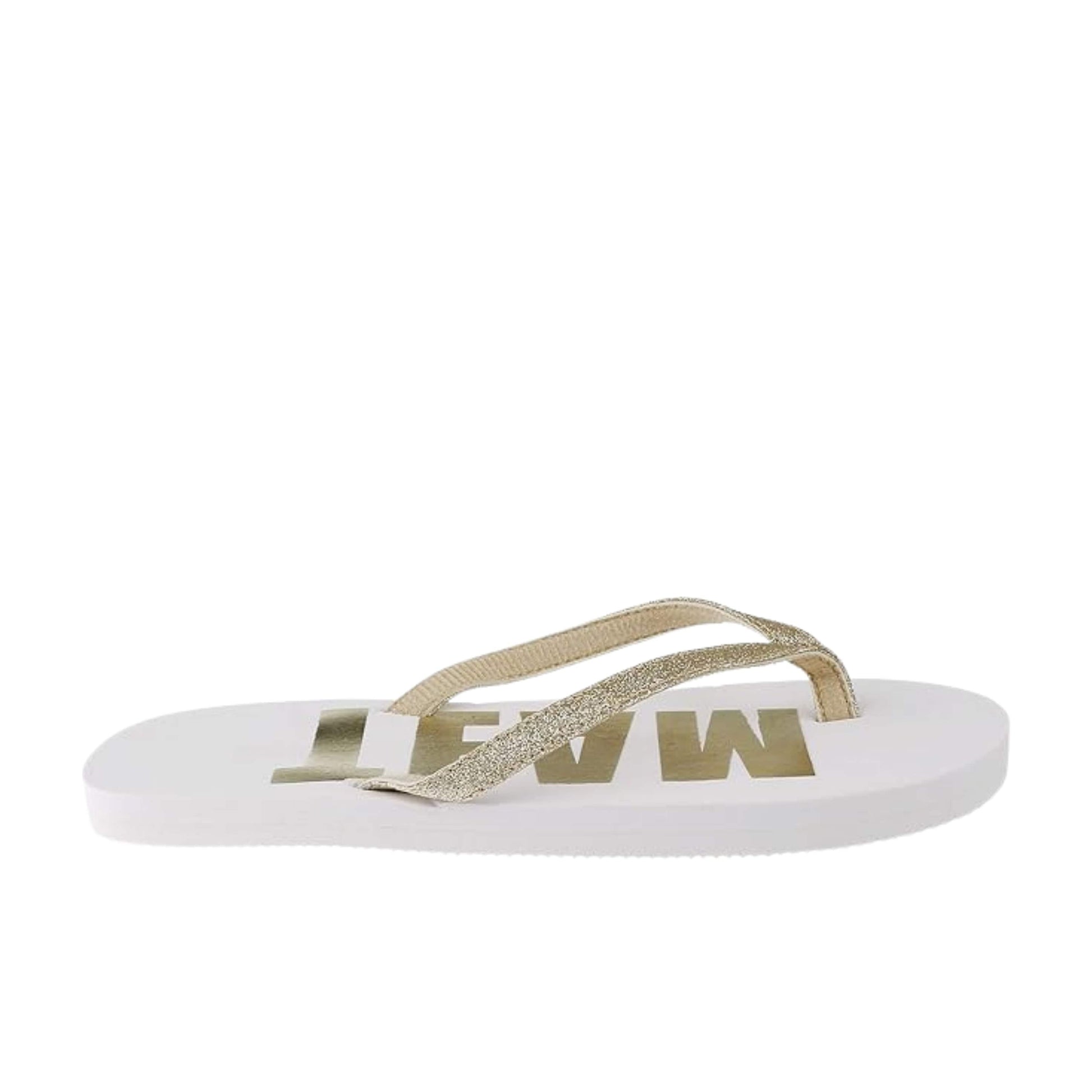 CAPELLI Womens Shoes 37 / White CAPELLI - Fashion Flip Flops with Bridal Squad Print Gold