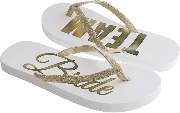 CAPELLI Womens Shoes 37 / White CAPELLI - Fashion Flip Flops with Bridal Squad Print Gold