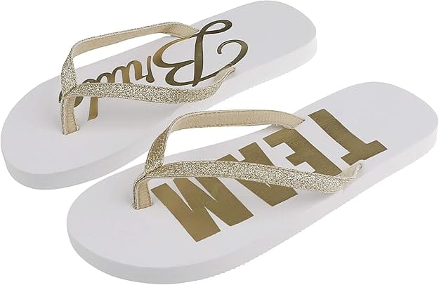 CAPELLI Womens Shoes 37 / White CAPELLI - Fashion Flip Flops with Bridal Squad Print Gold