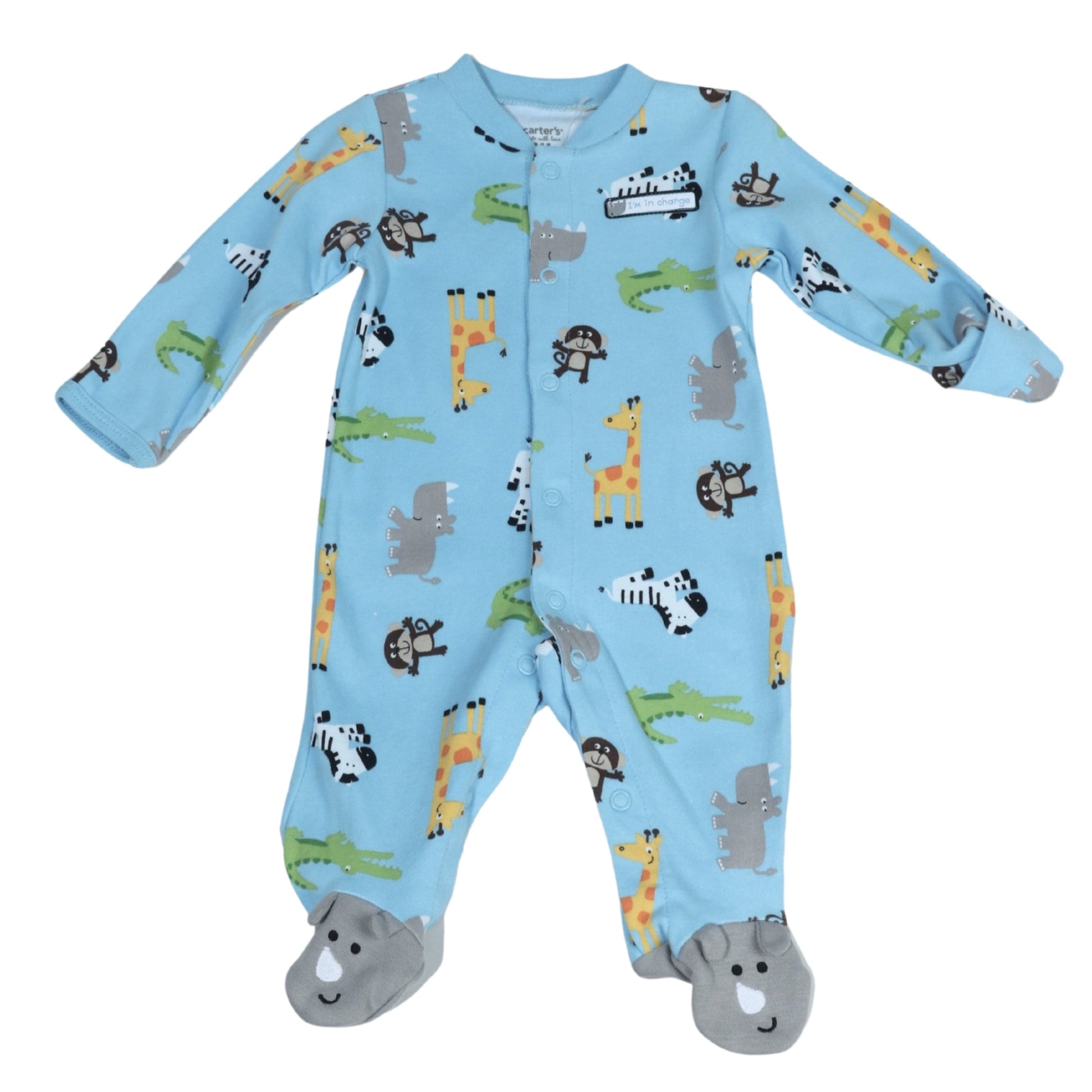 CARTER'S Baby Boy New Born / Blue CARTER'S - Animal print Button up overalls