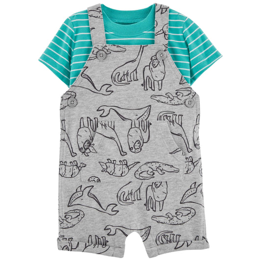 CARTER'S Baby Boy 6 Month / Multi-Color CARTER'S - BABY - Striped Tee & Animal Shortalls Set
