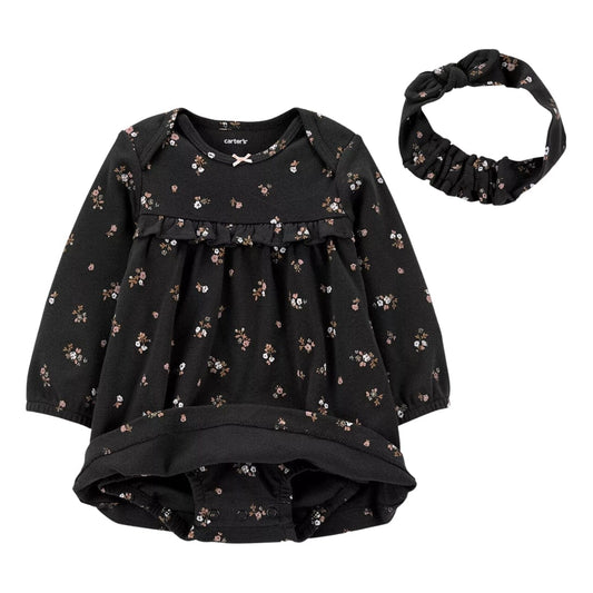 CARTER'S Baby Girl 6 Month / Grey CARTER'S - Baby - 2-Pc. Floral-Print Bodysuit Dress & Head Wrap Set