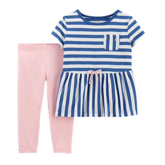CARTER'S Baby Girl New Born / Multi-Color CARTER'S - BABY - 2-Piece Striped Jersey Tee & Leggings Set