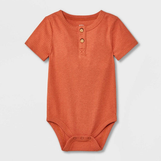 CAT & JACK Baby Boy 0-3 Month / Orange CAT & JACK - BABY - Ribbed Henley Short Sleeve Bodysuit