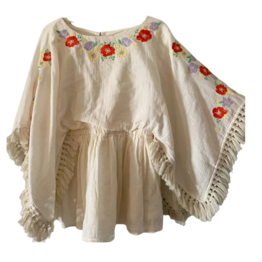 CAT & JACK Girls Tops S / White CAT & JACK - KIDS - Embroidered Poncho Blouse