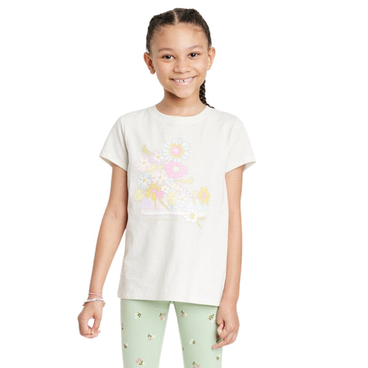 CAT & JACK Girls Tops S / White CAT & JACK - Kids - Flower Shoe Short Sleeve Graphic T-Shirt