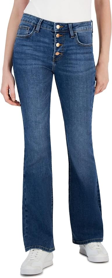 CELEBRITY PINK Womens Bottoms S / Blue / 27 Button-Fly Flare-Leg Jeans