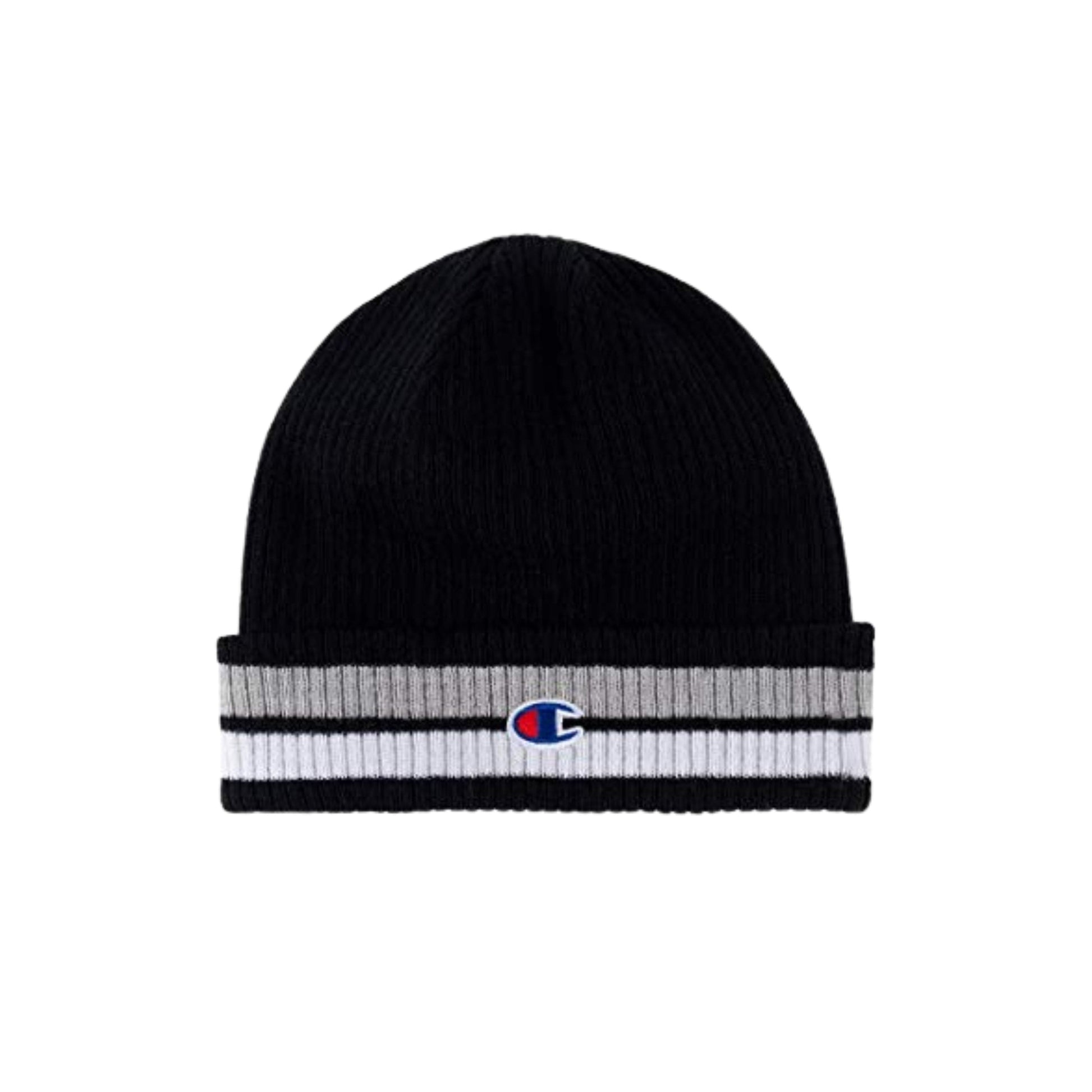 CHAMPION Hats & Headbands Black CHAMPION - Brand Embroidery Striped Beanie