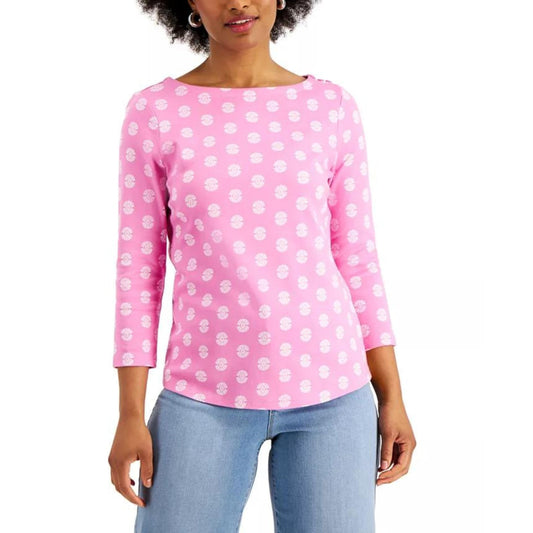 CHARTER CLUB Womens Tops Petite M / Pink CHARTER CLUB -  3/4-Sleeve Cotton Top