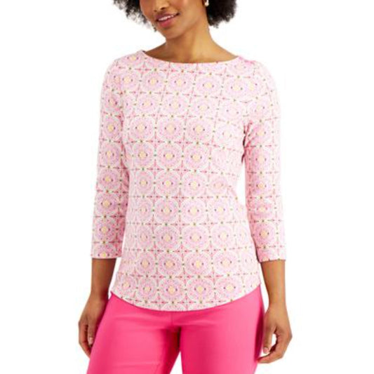 CHARTER CLUB Womens Tops Petite S / Pink CHARTER CLUB - 3/4-Sleeve Cotton Top