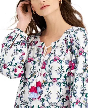 CHARTER CLUB Womens Tops XS / Multi-Color CHARTER CLUB - Floral-Print Peasant Top