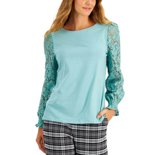 CHARTER CLUB Womens Tops Petite S / Green CHARTER CLUB - Petite Lace-Sleeve Boat-Neck Top
