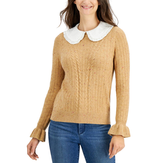 CHARTER CLUB Womens Tops XL / Beige CHARTER CLUB -  Removable Collar Knit Sweater