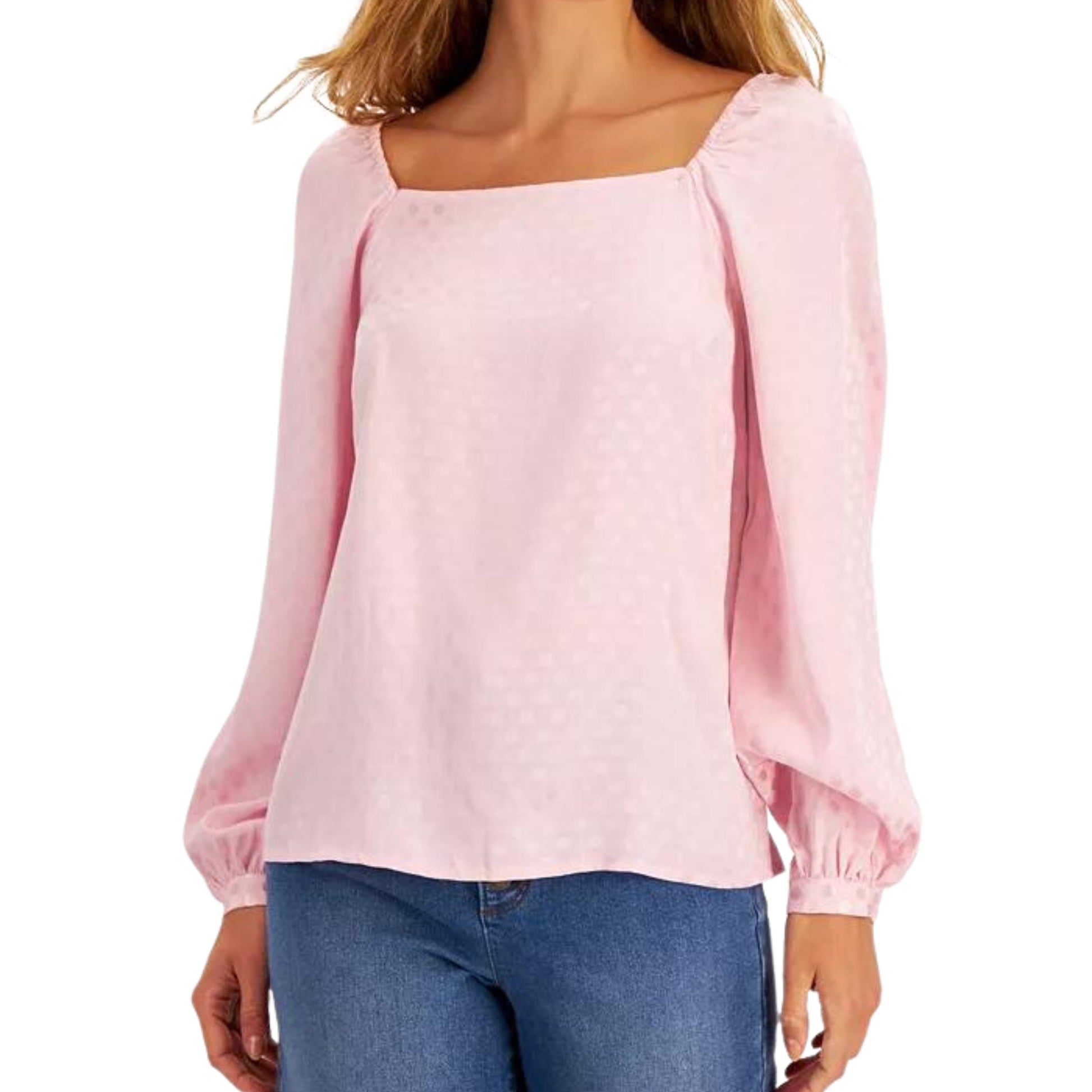 CHARTER CLUB Womens Tops Petite M / Pink CHARTER CLUB - Satin Dot Jacquard Top