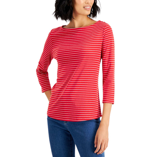 CHARTER CLUB Womens Tops M / Red CHARTER CLUB - Striped Supima Cotton Top