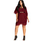 CITY CHIC Womens Dress XS / Burgundy CITY CHIC -  Belted Faux Wrap Dress