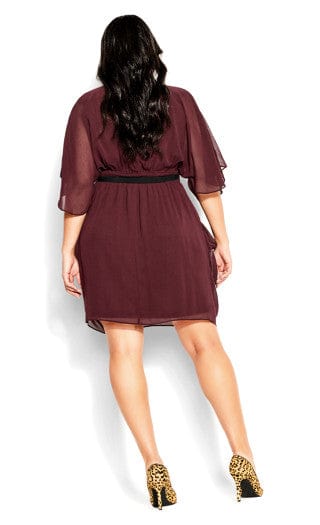 CITY CHIC Womens Dress XS / Burgundy CITY CHIC -  Belted Faux Wrap Dress